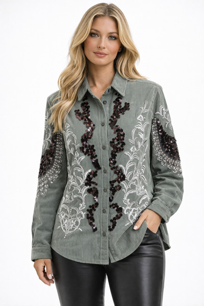 Butik Ayseba Kadın Fitilli Pul Payet İşlemeli Gömlek