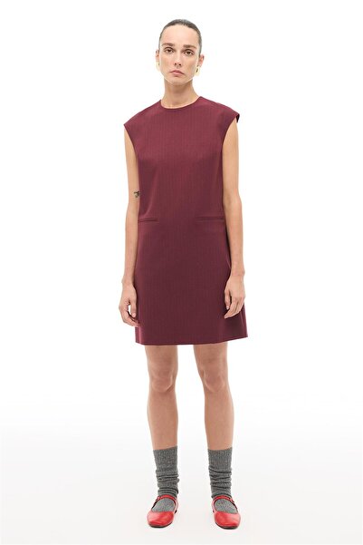 Perspective Burgundy Striped Slim Fit Midi Dress