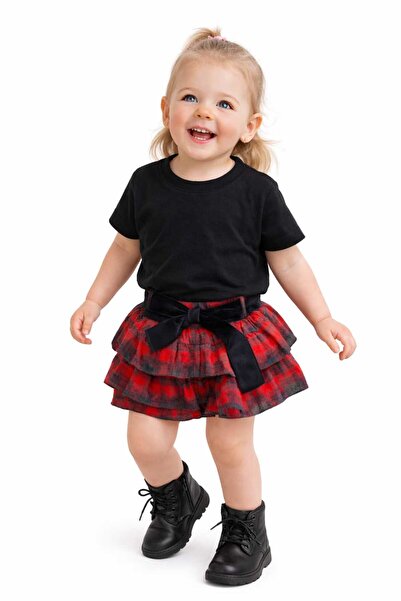 Çikoby تنورة قصيرة بحزام منسوجة للفتيات الصغيرات