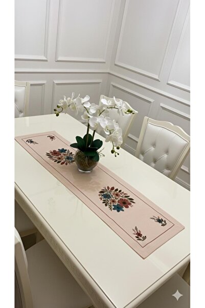 MİNOZA Traversă decorativă de masă cu aspect floral, brodată prin perforare ș...