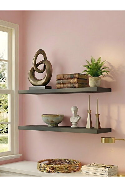 Free Home Premium MDF ürün 2'li Set 50x15 cm Gizli Montaj Modern Kitaplık Mut...