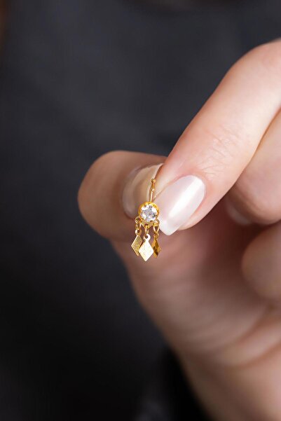 Bayar Gold 14 Ayar Altın Sallantılı Taşlı Halka Sıkıştırma Hızma