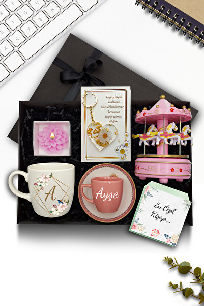 AS&GİFT Pembe Fincan & Atlı Karınca & Kupa & Papatya Anahtarlık & Mum Hediye ...