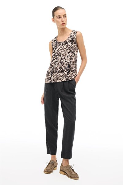 Perspective Brown U-Neck Strap Leopard Blouse