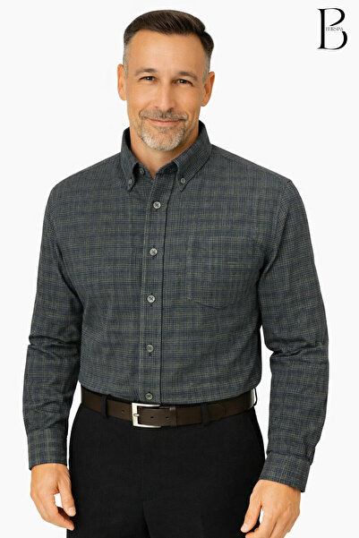 BURSPA Rahat Kesim Çizgili Kareli Kışlık Erkek Baba Gömlek