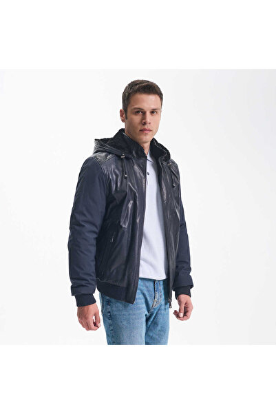 Tergan Lacivert Hakiki Deri Erkek Deri Mont - E23KKM310459-Q4P