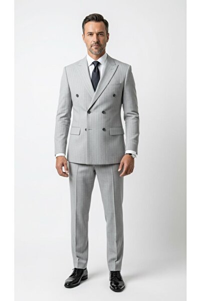 Plus Scorpion Costum pentru bărbați în dungi cu două rânduri de nasturi – ele...