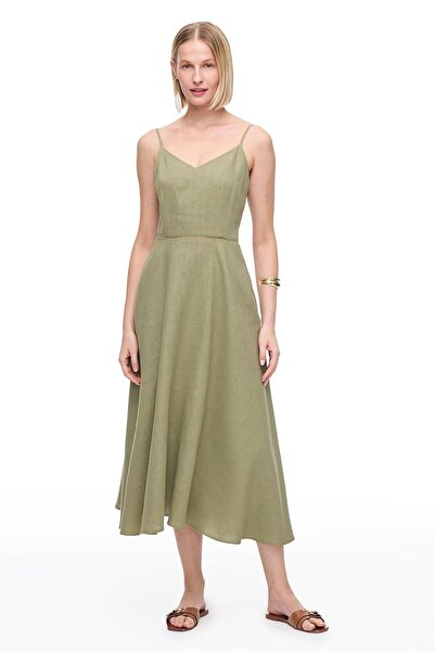 Perspective فستان كاكي هولاس متوسط الطول بقصة عادية