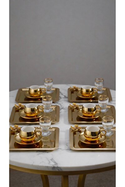 SİNİ Gold Kelebek Aksesuarlı Paslanmaz Çelik 6 Adet Kare Lüx Gold Kahve, Çay ...