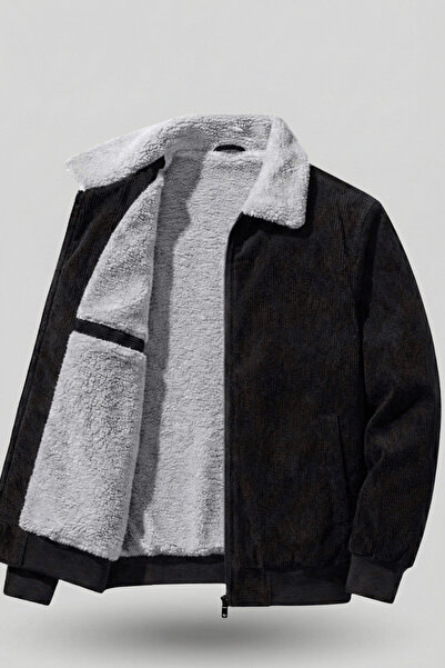 GENIUS STORE Men's Velvet Coat Plush Lined Full Zip Shirt Collar Sports Coat