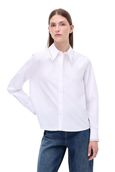 Perspective Amelias Regular Fit Standart Boy Takma Kol Gömlek Yaka Beyaz Gömlek