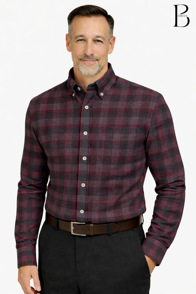 BURSPA Rahat Kesim Çizgili Kareli Kışlık Erkek Baba Gömlek