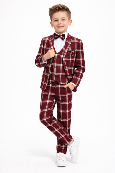 HAYTA Set costum cu vestă și cămașă 5 ani-14 ani Trend Claret Red
