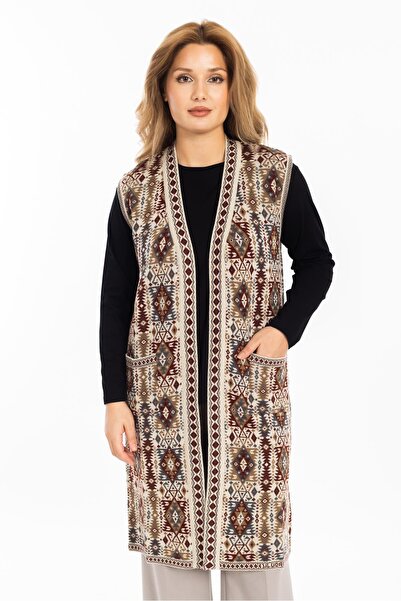 Mutlu City Tricotaj cu model etnic clasic pentru femei Kilim tricotat Vestă p...