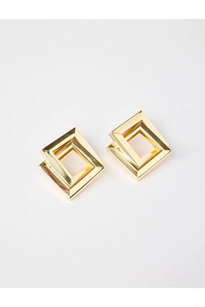 Jimmy Key Altın Rengi Sarmal Kare Figürlü Küpe