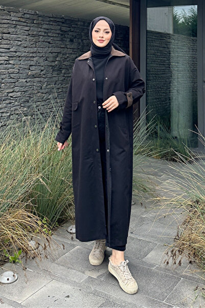 Ovn. Vienna Yakası Kadife Trençkot - Siyah