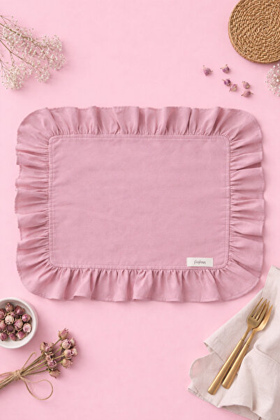 KaiHome Розова серия Розова ленена правоъгълна покривка с ресни / Американски...