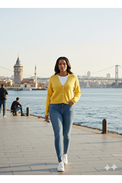 MELLY MORE Plain Yellow Cardigan
