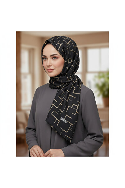 Eyfel FLAMLI PAMUK TÜLBENT SİYAH ZEMİN