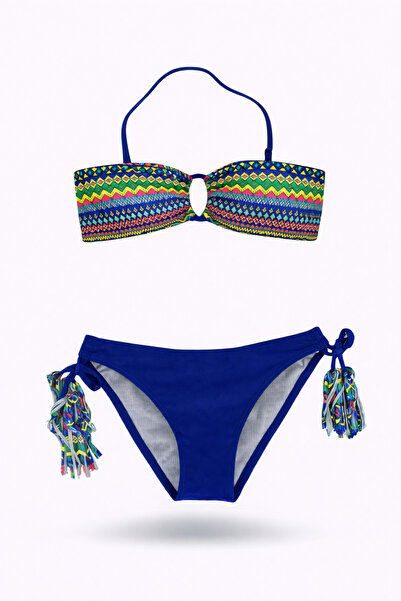 hazelin Κοριτσίστικο μπλε πολύχρωμο σχοινί με λεπτομέρεια με επένδυση 4-12 ετ...