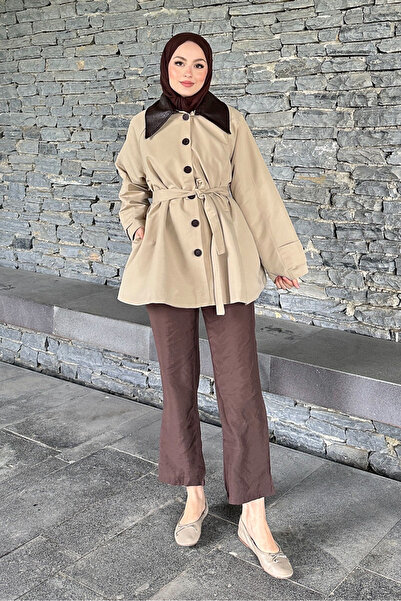 Ovn. Deri Yakalı Düğmeli Ceket - Bej