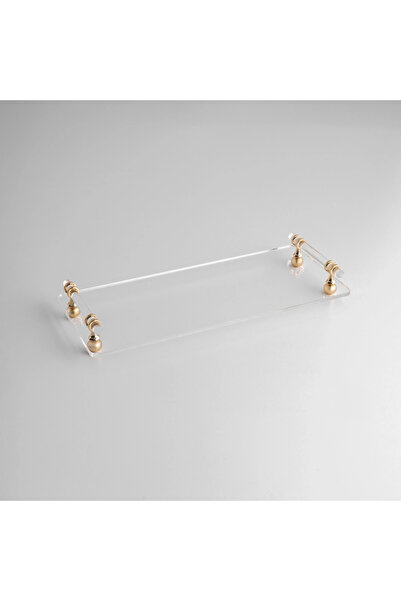 Qua Home Etser Pirinç Kulp Detaylı Pleksi Tepsi 40x17 cm
