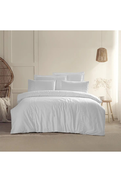 Qua Home Grace 300 Tc Pamuk Perkal Nakışlı ve Ajurlu Çift Kişilik Nevresim Se...