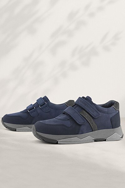 Rakerplus Genuine Leather Navy Blue Velcro Children's Sports Shoes