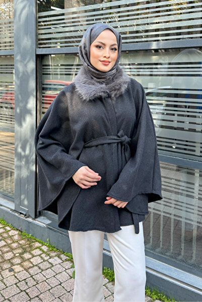 Ovn. معطف بياقة فرو - أنثراسيت