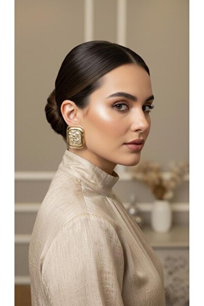 ALYA Mermer Desenli Kaplama Dikdörtgen Küpe