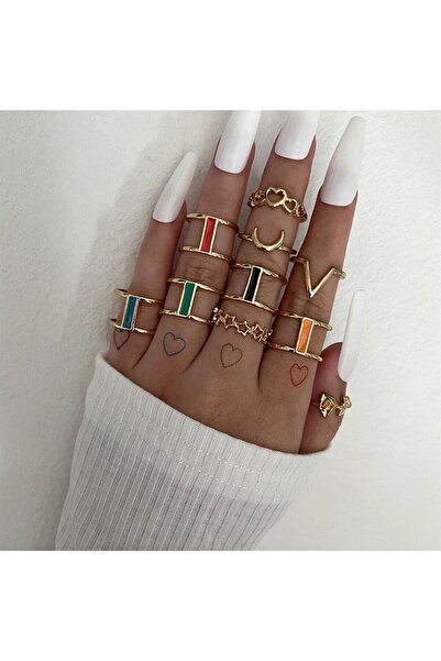 Pursehuit Set de 10 inele aurii, diverse forme, Theresa C3