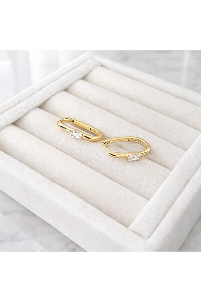 ATELİER GİZEM kararmaz gold dikdörtgen taşlı kadın halka çelik küpe