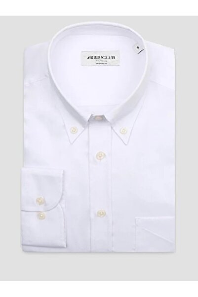 Abbate BB Club Mike Oxford Pamuk Polyester Regular Fit Beyaz Düğmeli Yaka Erkek Düz Gömlek