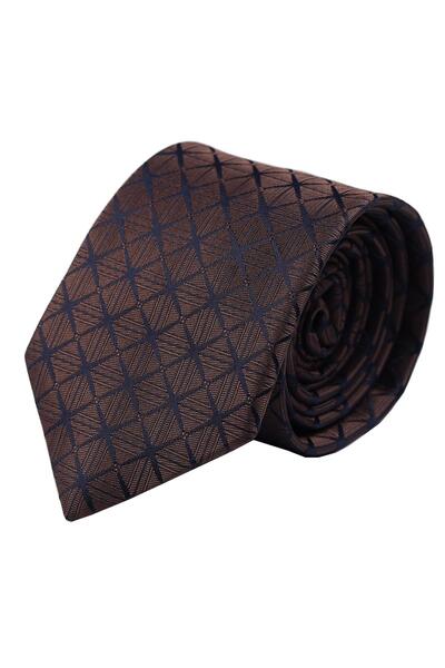 Esgue Hand Made 7.5 Cm. Patterned Brown Tie & Handkerchief