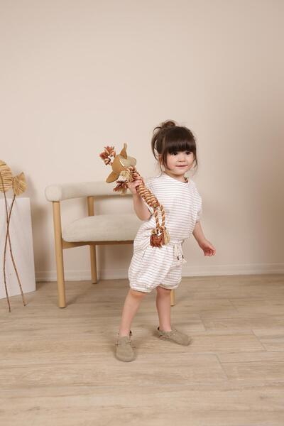 OhlalaKoala Kahverengi Çizgili Lastikli T shirt Şort Takım