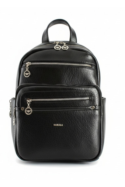Çanta Trend Black Women's Soft Leather-Look Multi-Eye Casual Women's Backpack
