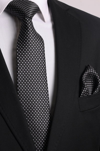 Esgue منديل ربطات العنق منقوش باللونين الأسود والرمادي مصنوع يدويًا مقاس 8 سم