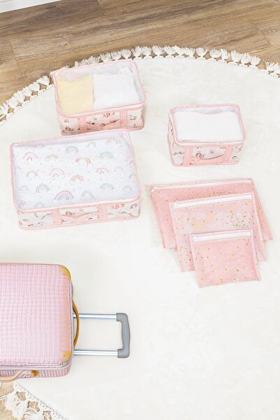 ALAS Organizator de valiză de lux pentru bebeluși - Geantă de călătorie roz cu 6