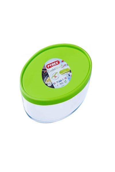 Pyrex Oval Kapaklı Cam Saklama Kabı 35 x 24 cm Yeşil