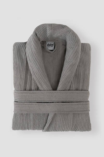 Ellaline رداء حمام مخطط باللون الرمادي 100% قطن معتمد بياقة شال للجنسين / ردا...