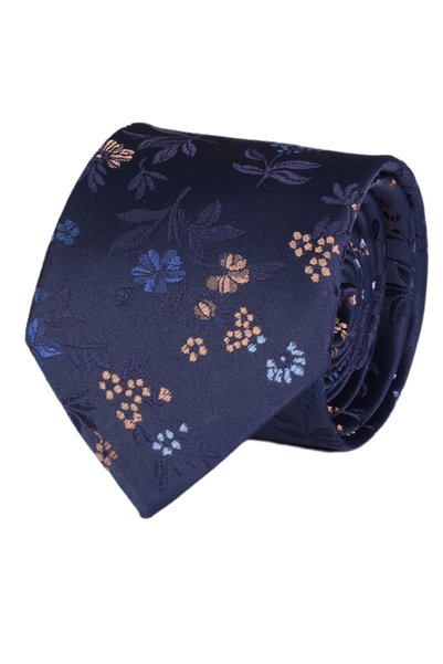 Esgue Hand Made 7.5 cm Dark Blue Beige Patterned Tie Handkerchief