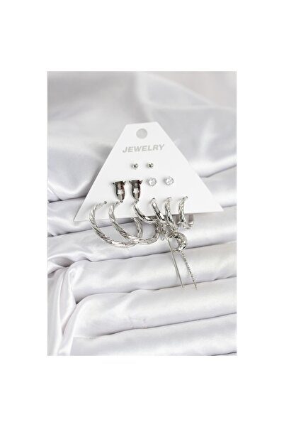 Clariss طقم أقراط نسائية من النحاس الفضي مكون من 6 قطع