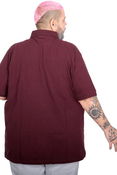 ModeXL Mode Xl Oversize Men's T-shirt Polo Collar Embroidered Classic Pique 20553 Plum