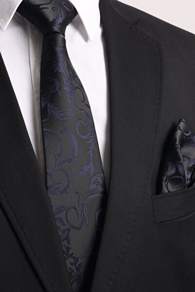 Esgue منديل ربط يدوي الصنع مقاس 8 سم باللون الأزرق الداكن - منديل مزين باللون...