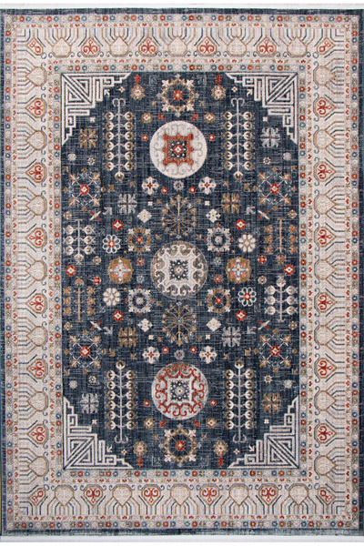 Home Melides Polyester Tozumaz Vintage Modern Dokuma Mavi Salon Oturma Odası ...