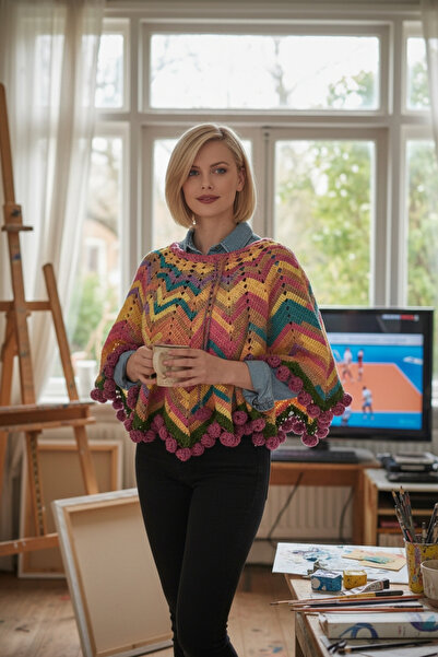 Örgü Sanatı DilekÇak El Örgüsü Çiçek Buketi Tasarım Panço Çiçek Buketi Battan...