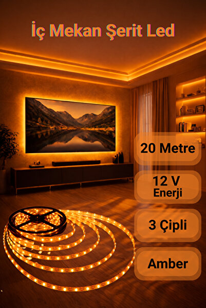 ga gözde aydınlatma 20 m ◆ 3 Çipli Şerit Led Amber Işık ◆ İç Mekan ◆ Yüksek L...