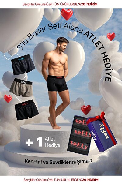 Softy Sevgililer Günü Özel Kutulu Set – 3 Boxer + Atlet Hediye