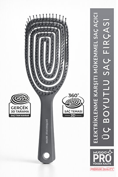Muggio Γκρι Pro Τρισδιάστατη Βούρτσα Μαλλιών - Χτένα