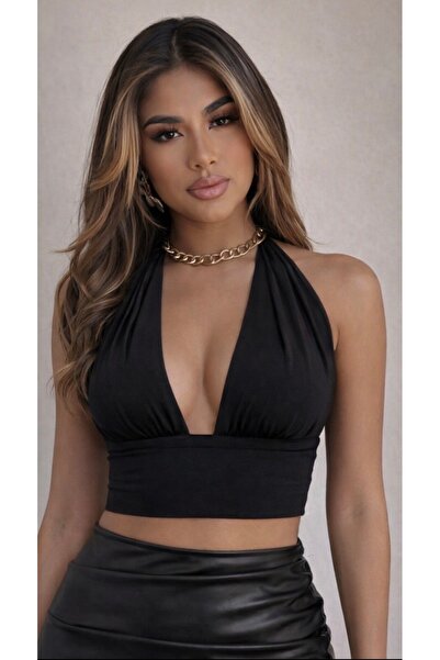 Be Best بلوزة نسائية سوداء برباط على الظهر والرقبة BE264